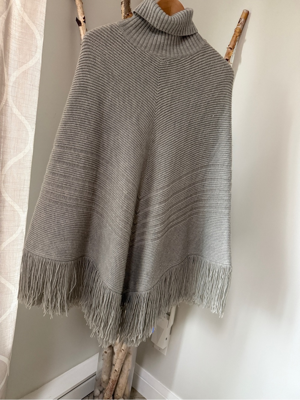 Banana Republic Merino Gray Fringe poncho